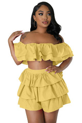 Off Shoulder Crop Style Top Layered Short Set king-general-store-5710.myshopify.com