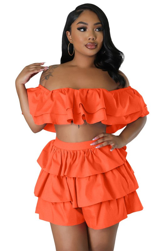 Off Shoulder Crop Style Top Layered Short Set king-general-store-5710.myshopify.com