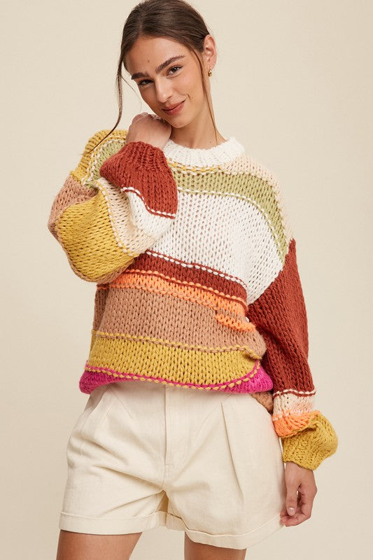 Open Mixed Knit Slouchy Hand Crochet Sweater king-general-store-5710.myshopify.com