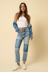 Block Color Medium Wash High Rise Jeans