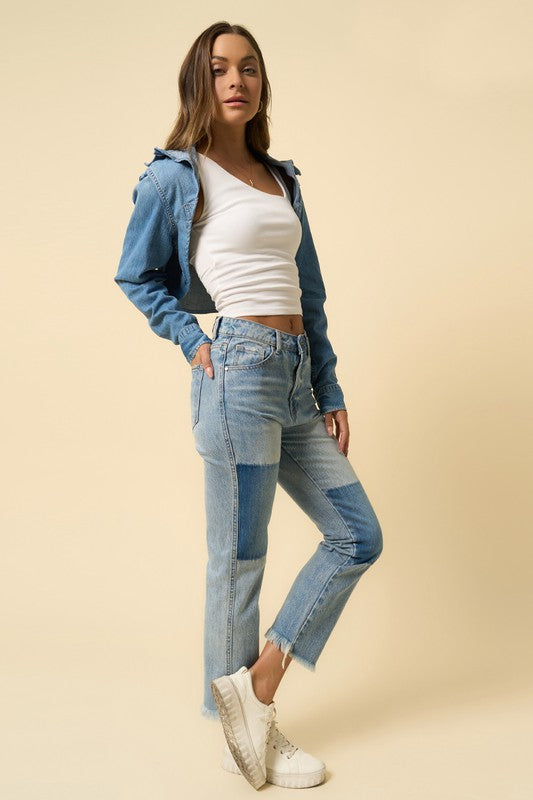 Block Color Medium Wash High Rise Jeans