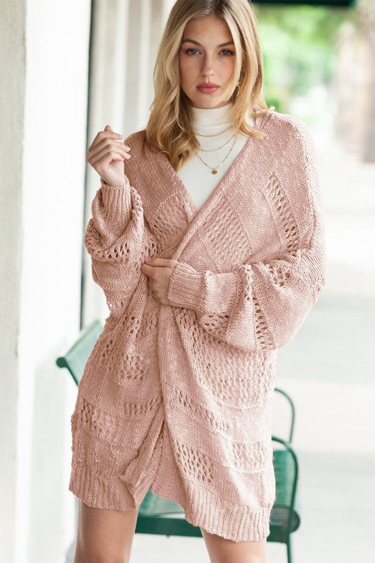 Crochet Dolman Knit Sleeve Cardigan