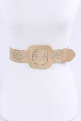 Square Buckle Coated Faux Straw Belt