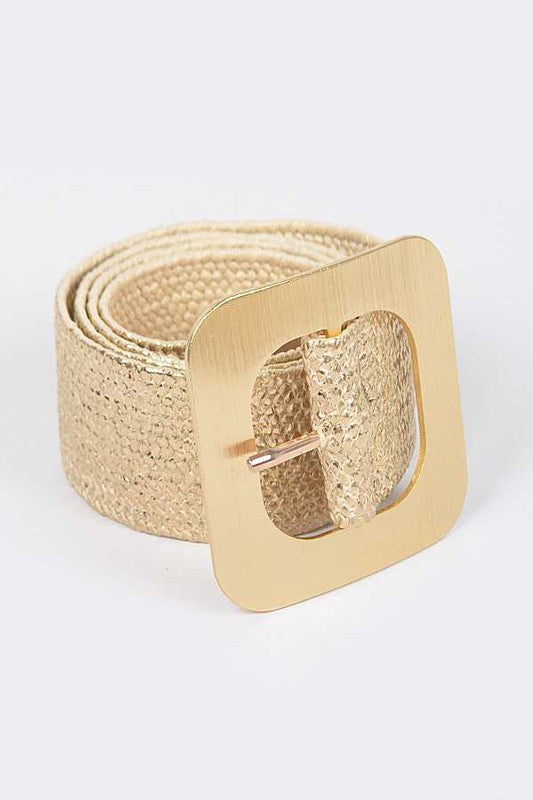 Square Buckle Coated Faux Straw Belt