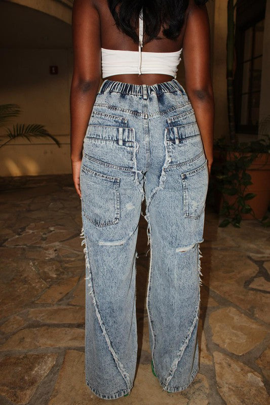 Distressed Wide Leg Blue Jeans king-general-store-5710.myshopify.com