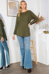 Rib Long Sleeve Sweater with Lace Detail king-general-store-5710.myshopify.com