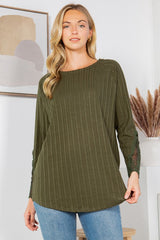 Rib Long Sleeve Sweater with Lace Detail king-general-store-5710.myshopify.com