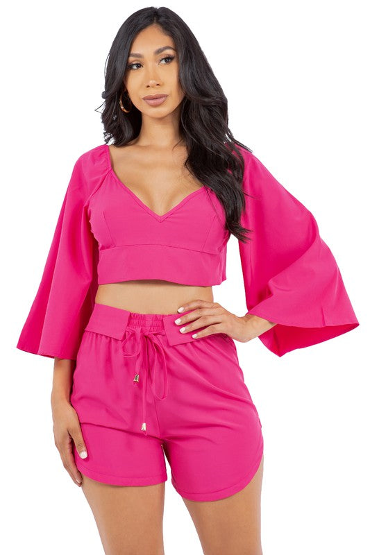 Open Back Self Strap Crop Top Shorts Set king-general-store-5710.myshopify.com