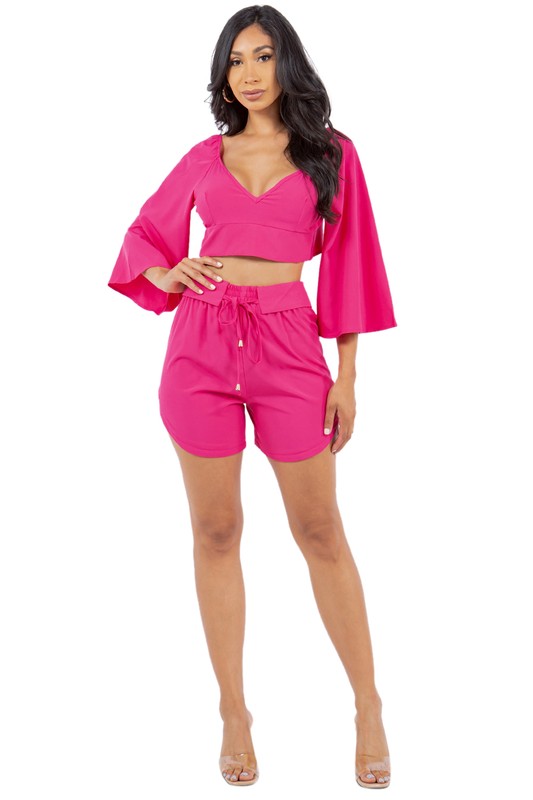 Open Back Self Strap Crop Top Shorts Set king-general-store-5710.myshopify.com