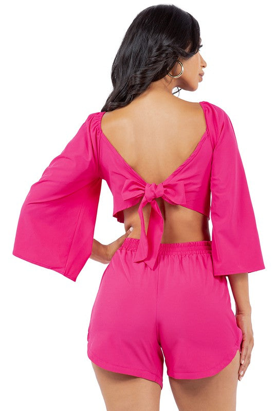 Open Back Self Strap Crop Top Shorts Set king-general-store-5710.myshopify.com