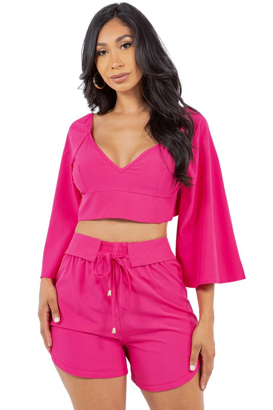 Open Back Self Strap Crop Top Shorts Set king-general-store-5710.myshopify.com