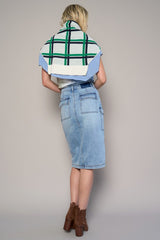 High Rise Front Slit Cargo Light Wash Denim Skirt