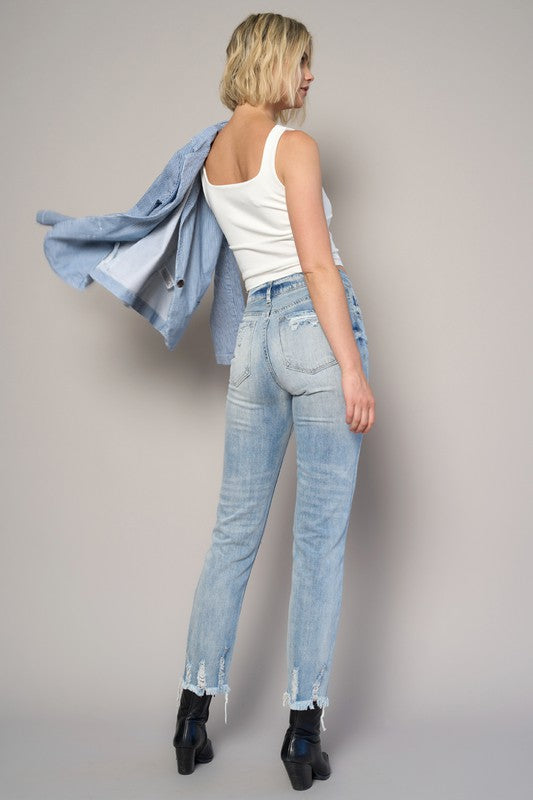 Medium Wash High Rise Girlfriend Denim Jeans