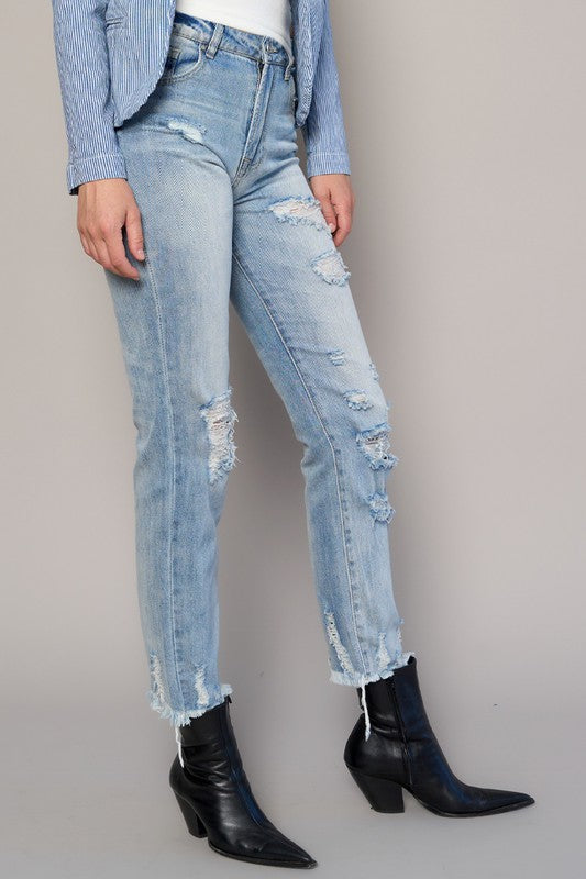 Medium Wash High Rise Girlfriend Denim Jeans