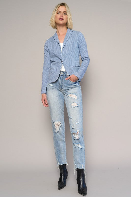 Medium Wash High Rise Girlfriend Denim Jeans