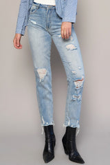 Medium Wash High Rise Girlfriend Denim Jeans