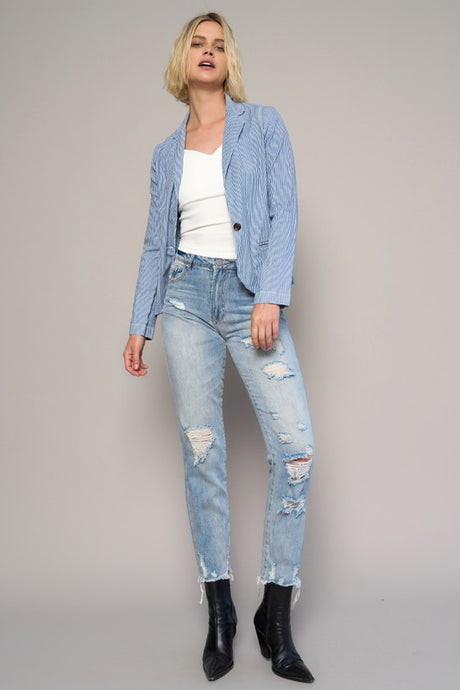 Medium Wash High Rise Girlfriend Denim Jeans