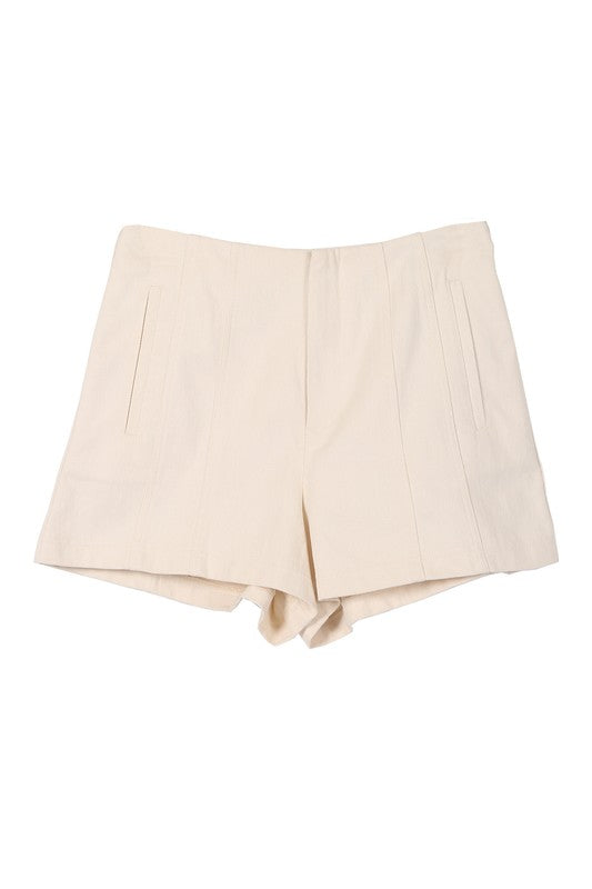 Ivory High Waisted Slant Pocket Line Shorts king-general-store-5710.myshopify.com