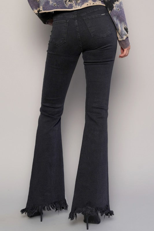 Button Down Premium Wide Flare Denim Jeans