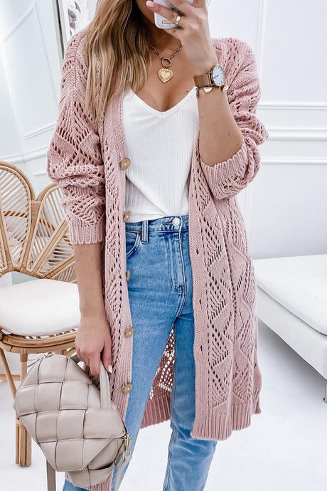 Plus Eyelet Sweater Crochet Knit Cardigan king-general-store-5710.myshopify.com