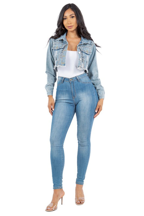 All Over Stud Chic Denim Jacket king-general-store-5710.myshopify.com