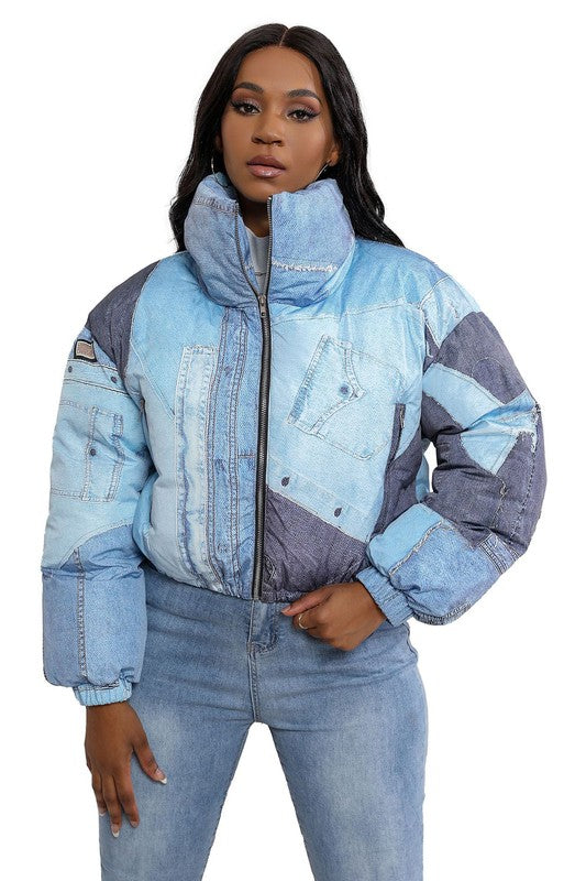 Multi Fabric Zipper Up Puffer Jacket king-general-store-5710.myshopify.com