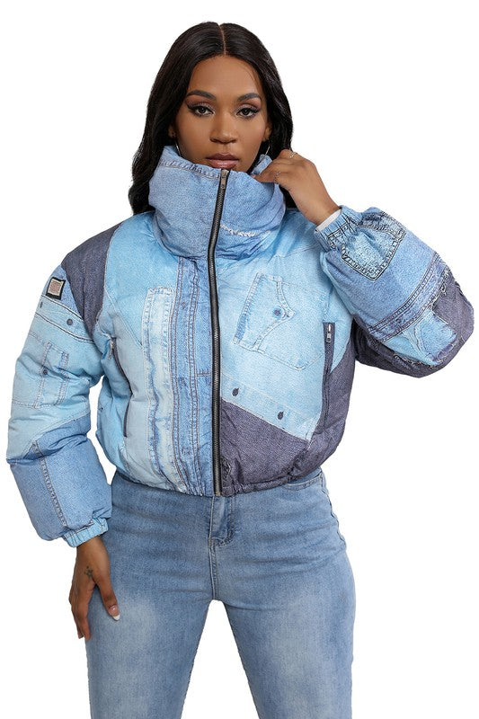 Multi Fabric Zipper Up Puffer Jacket king-general-store-5710.myshopify.com