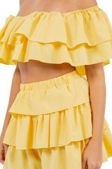 Yellow Off Shoulder Layered Crop Top Shorts Set king-general-store-5710.myshopify.com