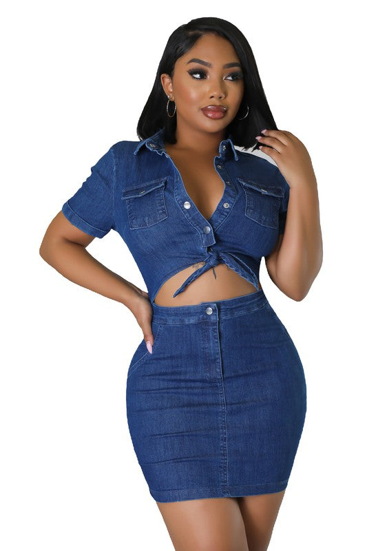 Navy Denim Crop Front Mini Dress king-general-store-5710.myshopify.com