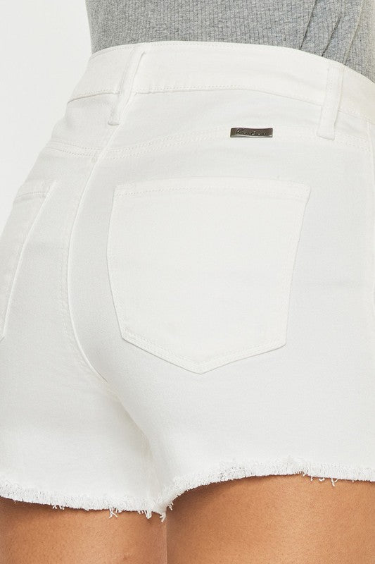White Frayed Hem High Rise Shorts