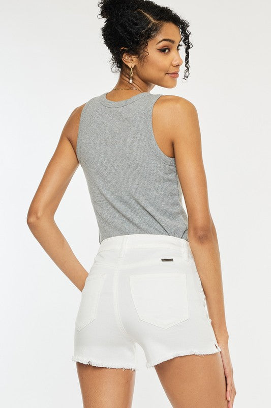 White Frayed Hem High Rise Shorts