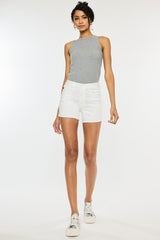 White Frayed Hem High Rise Shorts