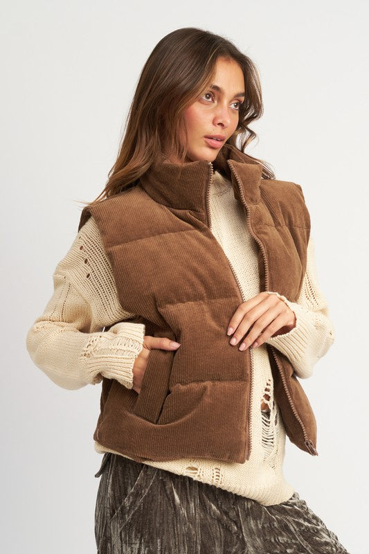 Chocolate Corduroy Puffer Vest king-general-store-5710.myshopify.com