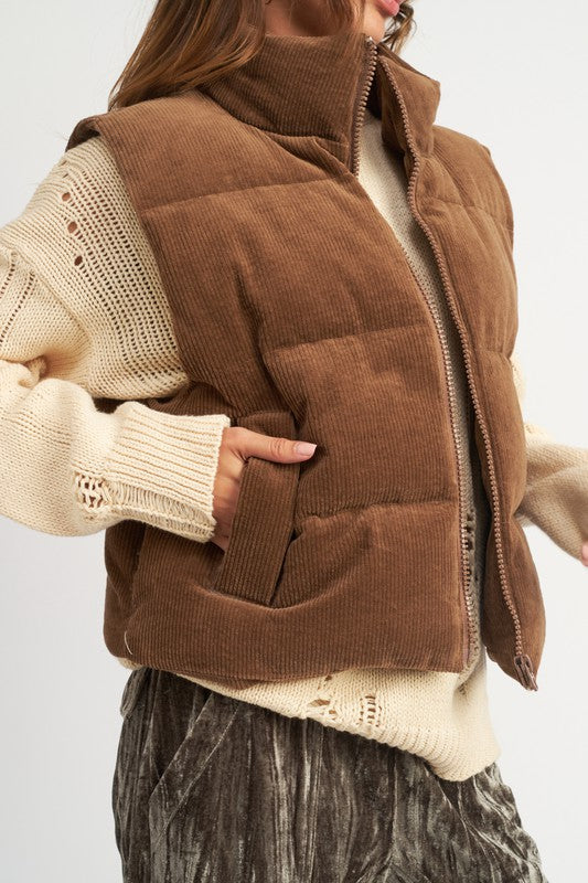 Chocolate Corduroy Puffer Vest king-general-store-5710.myshopify.com