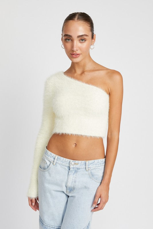 One Shoulder Fluffy Sweater Top king-general-store-5710.myshopify.com