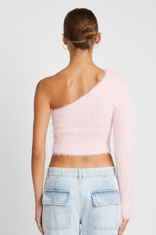 One Shoulder Fluffy Sweater Top king-general-store-5710.myshopify.com