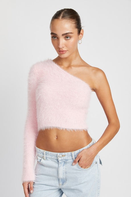 One Shoulder Fluffy Sweater Top king-general-store-5710.myshopify.com