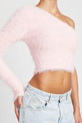 One Shoulder Fluffy Sweater Top king-general-store-5710.myshopify.com