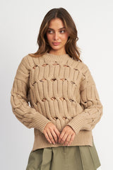 Taupe Open Knit Sweater with Slits king-general-store-5710.myshopify.com