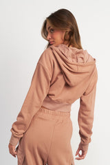 Dusty Mauve Contrasted Zip Up Crop Hoodie king-general-store-5710.myshopify.com