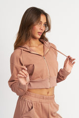 Dusty Mauve Contrasted Zip Up Crop Hoodie king-general-store-5710.myshopify.com