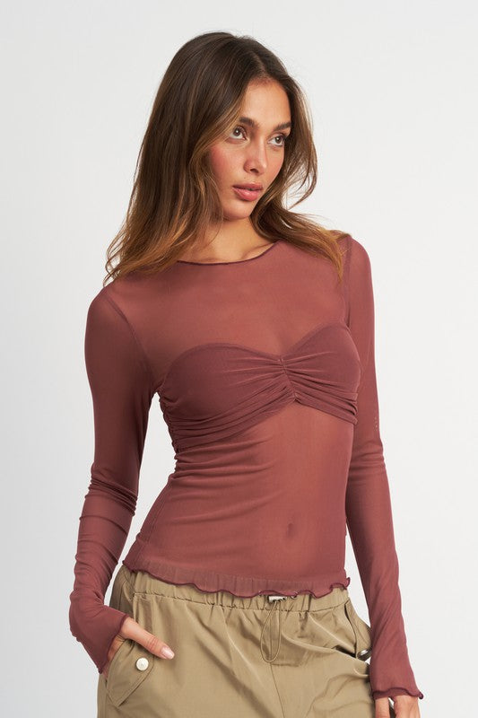 Crew Neck Sheer Bust Top