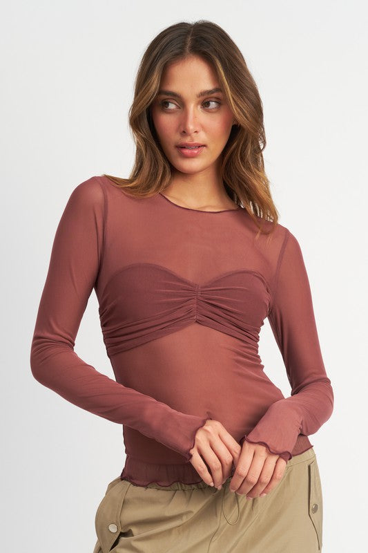 Crew Neck Sheer Bust Top