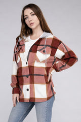 Plaid Drawstring Hooded Fleece Shacket king-general-store-5710.myshopify.com