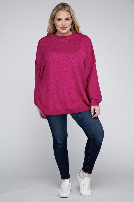 Plus Oversized Round Neck Raw Seam Melange Sweater king-general-store-5710.myshopify.com