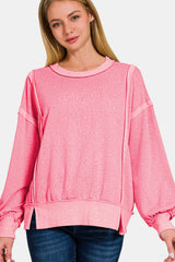 Zenana Washed Exposed-Seam Sweatshirt