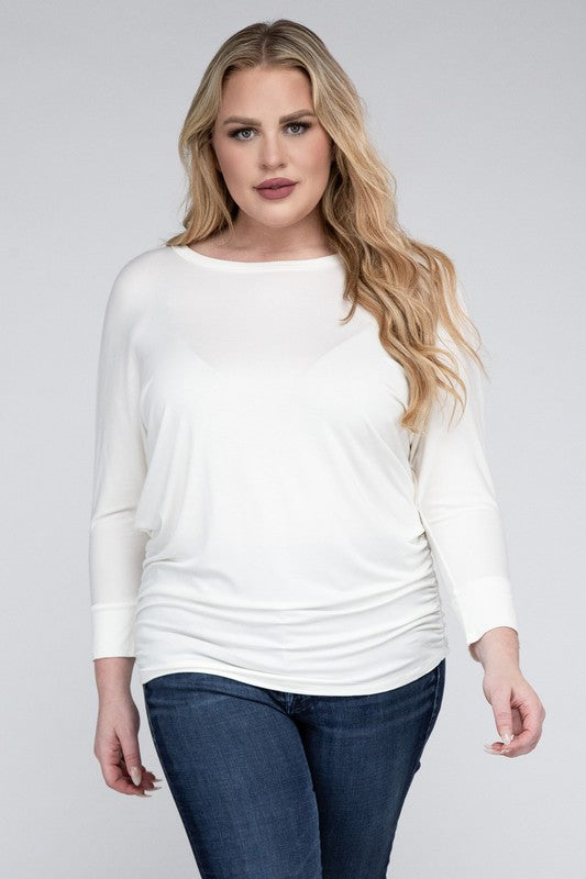 Plus Luxe Rayon Boat Neck 3/4 Sleeve Top king-general-store-5710.myshopify.com