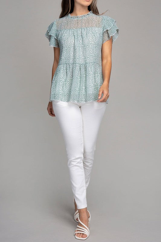 Tiered Chiffon Short Sleeve Blouse