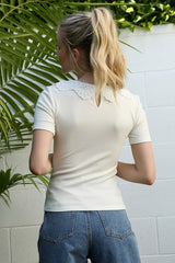 Ivory Short Sleeve crochet Top king-general-store-5710.myshopify.com