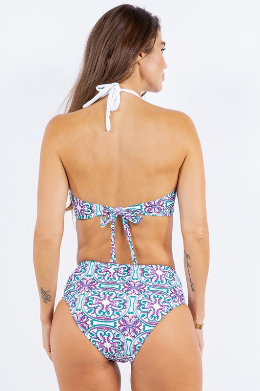 Floral Print Criss Cross Halter Bikini